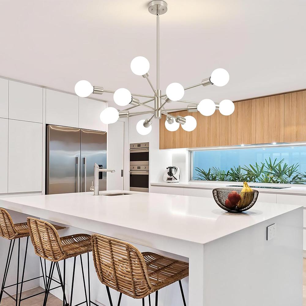 Modern Sputnik Chandeliers Light, 12-Light Chrome Chandeliers for Dining Room, Height Adjustable Ceiling Lights Farmhouse Chandelier for Kitchen