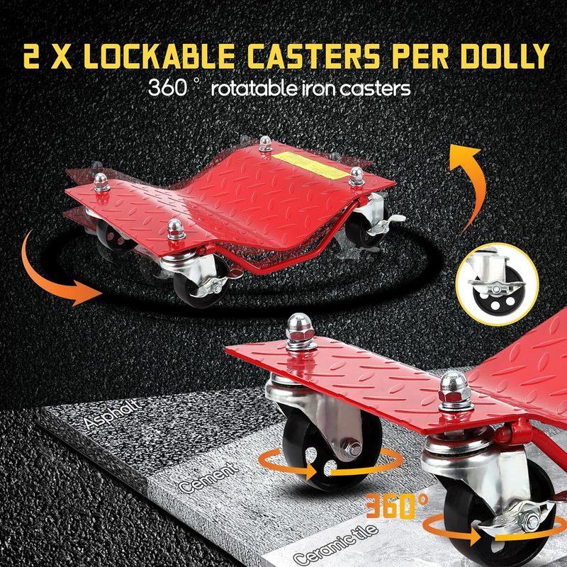 2pcs/4pcs Car Pulley Dolly 2000/2500LBS Capacity Heavy Duty Wheel Dollies for Moving Vehicles Trucks SUVs - Garage & Repair Shop