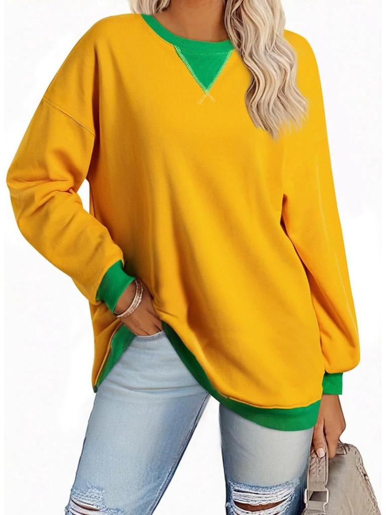 2025 Spring European American Style Color Block Long Sleeve Pullover Hoodie with Embroidered Collar