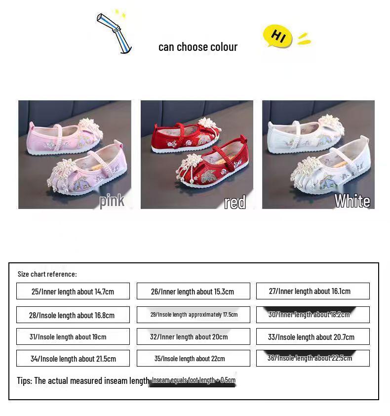 Girls' Embroidered Chinese Style Cloth Shoes - Handmade Old Beijing Hanfu Shoes for Children