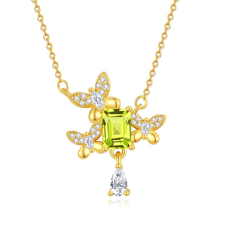 S925 Sterling Silver Natural Stone Fan Butterfly Love Fringed Necklace Women's Light Luxury High-end Collarbone Chain Fashion Retro Jewelry Gift
