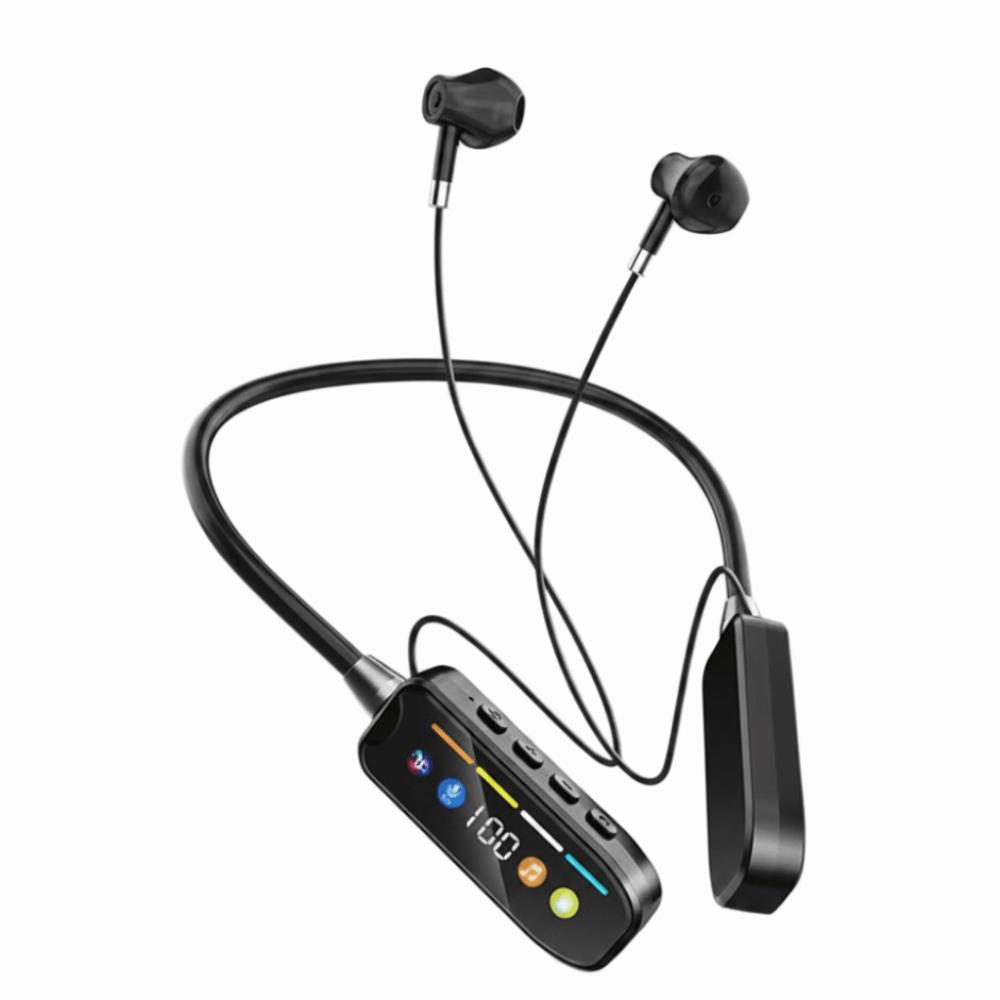 LED Display Neckband Headphones HiFi Stereo Sports Headset HD Screen Bluetooth Headset  Sports