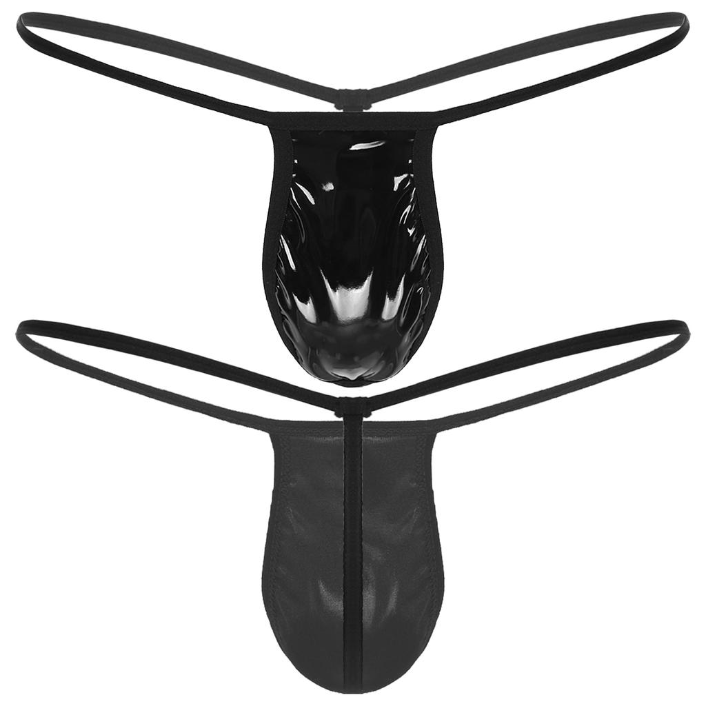 Pánské Wet Look Kožené kalhotky G-String Micro Thong Bulge Pouch Nízké spodní prádlo