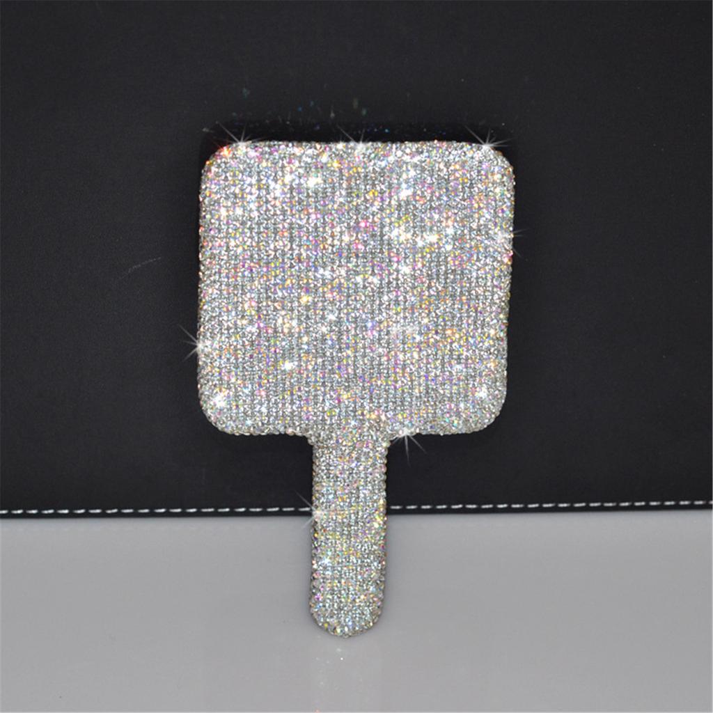 Women's Makeup Compact Mirror Sticking Diamond Hand-held Mirror ABS Fashionable High-end Beauty Handle Mirror Cosmetic Mirror