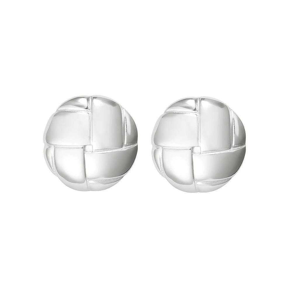Elegant Grid Pattern 18K Gold Stainless Steel Stud Earrings - New Versatile Design