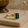 Emerald Cut Topaz Stone Engagement Ring, Bezel Set Yellow Gold Plated Band, Modern Bridal Jewelry, Promise Ring for Her
