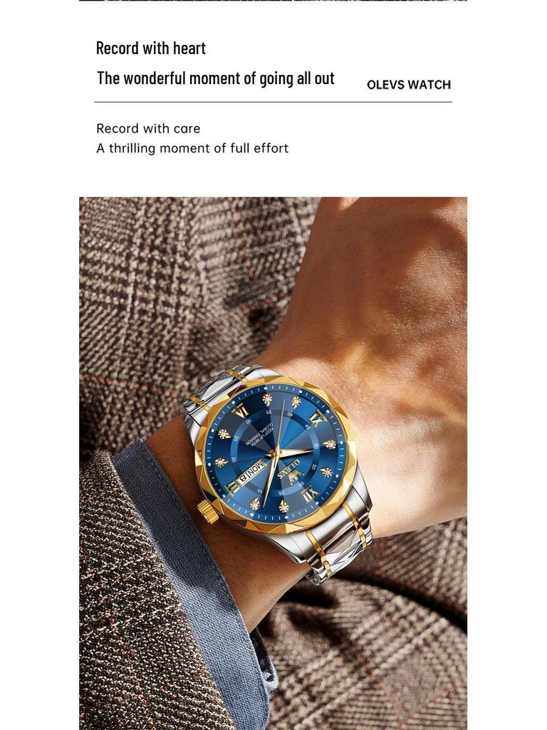 Oulishi 2025 Men's Luminous Waterproof Quartz Watch with Diamond-Shaped Mirror