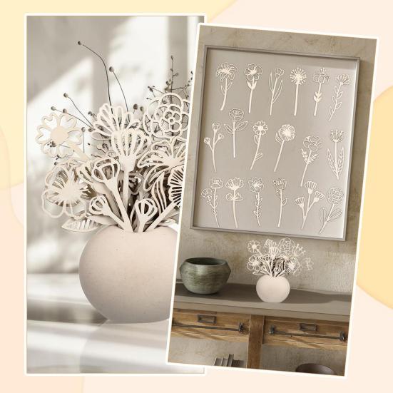 Trä Vildblomma Dekor Färgbar Blommig Utskärningar Skyltar med Stam Boho Träblomma Bukett för Hem Födelsedag Helgdag Konst DIY Barnkammare Sovrum Dekoration