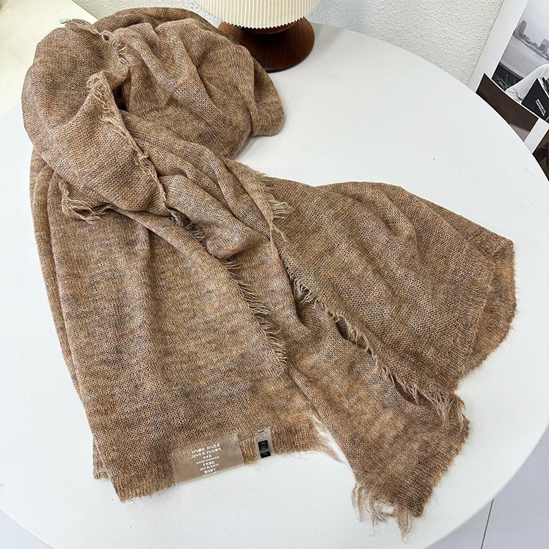 Autumn and winter new simple warm wool scarf shawl men and women versatile solid color wool mohair scarf