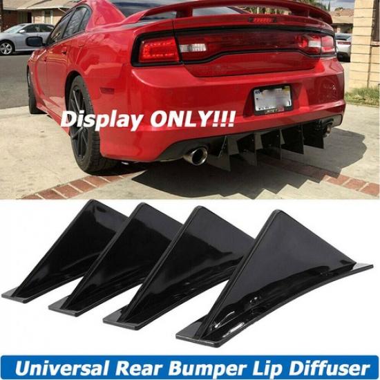 4X Rear SUV/Car BLACK Bumper Fin Diffuser Spoiler Style Shark Protector Trim