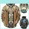 Moletom Canguru com Capuz Casaco Totem Tribal Nativo Americano Chefe Indiano para Homens e Mulheres Quente e Macio
