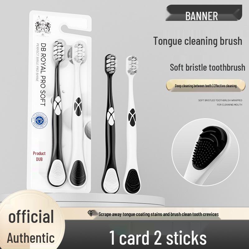 Dual-Use Soft Bristle Toothbrush & Tongue Scraper for Adults – Oral Cleaner