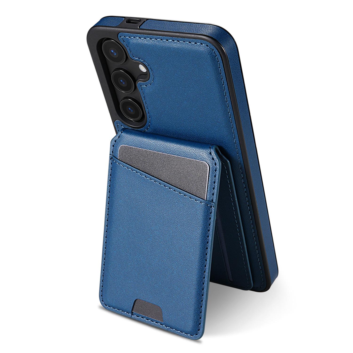 

For Samsung Galaxy S25 Case Compatible with MagSafe Detachable Card Holder Kickstand Leather Phone Back Cover Purple