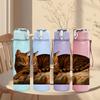 1PC Cat Curled Sleeping Pose 750ml Color Plastic Sports Water Bottle Leakproof Flip Straw Lid Suitable for Sports Office Home Use