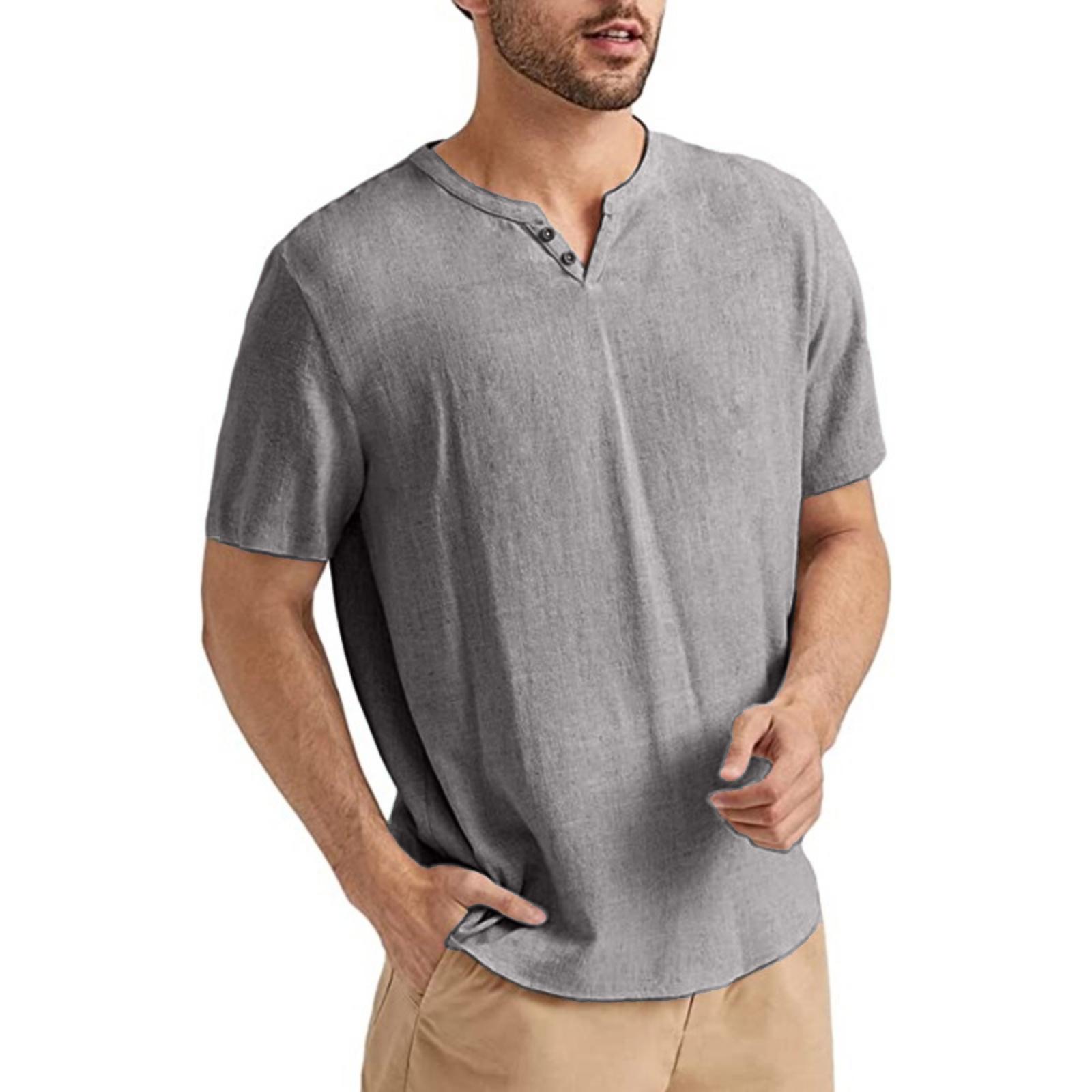 Men s Casual -color Short-sleeved Shirt With V-neck And Light Short-sleeved Top XXL