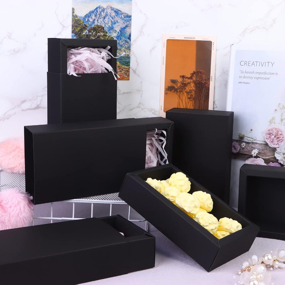 8 buc cutie neagră cu sertar, cutii de cadouri din hârtie Kraft, mini cutie de carton pentru artizanat, cutii pliabile pentru tratații, cutie de ambalare dreptunghiulară pentru cadouri, pentru artizanat, afaceri, nuntă