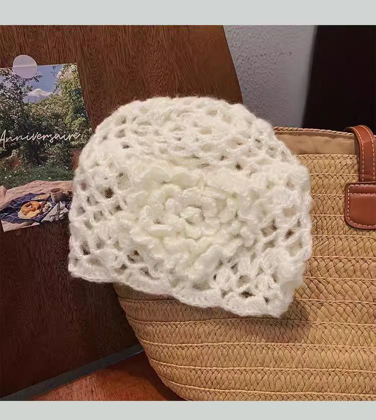 Women's Handmade Crochet Mohair Flower Beanie Hat
