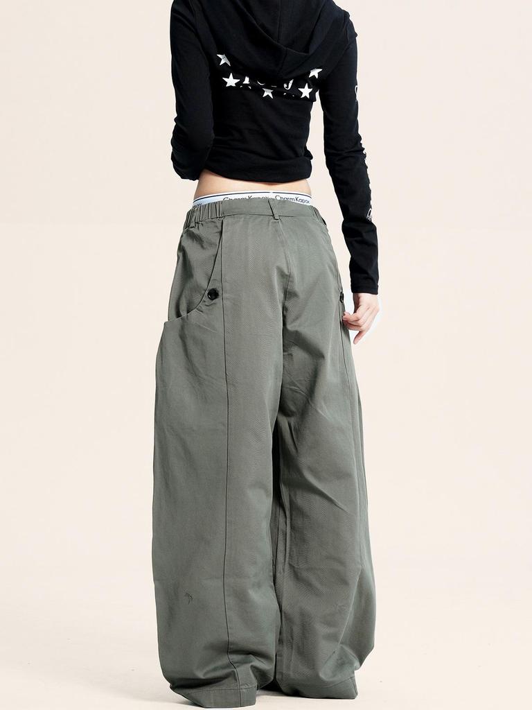 Yongfang Unisex Retro Arbeitshose mit funktionellem Weitbein-Design und großen Taschen