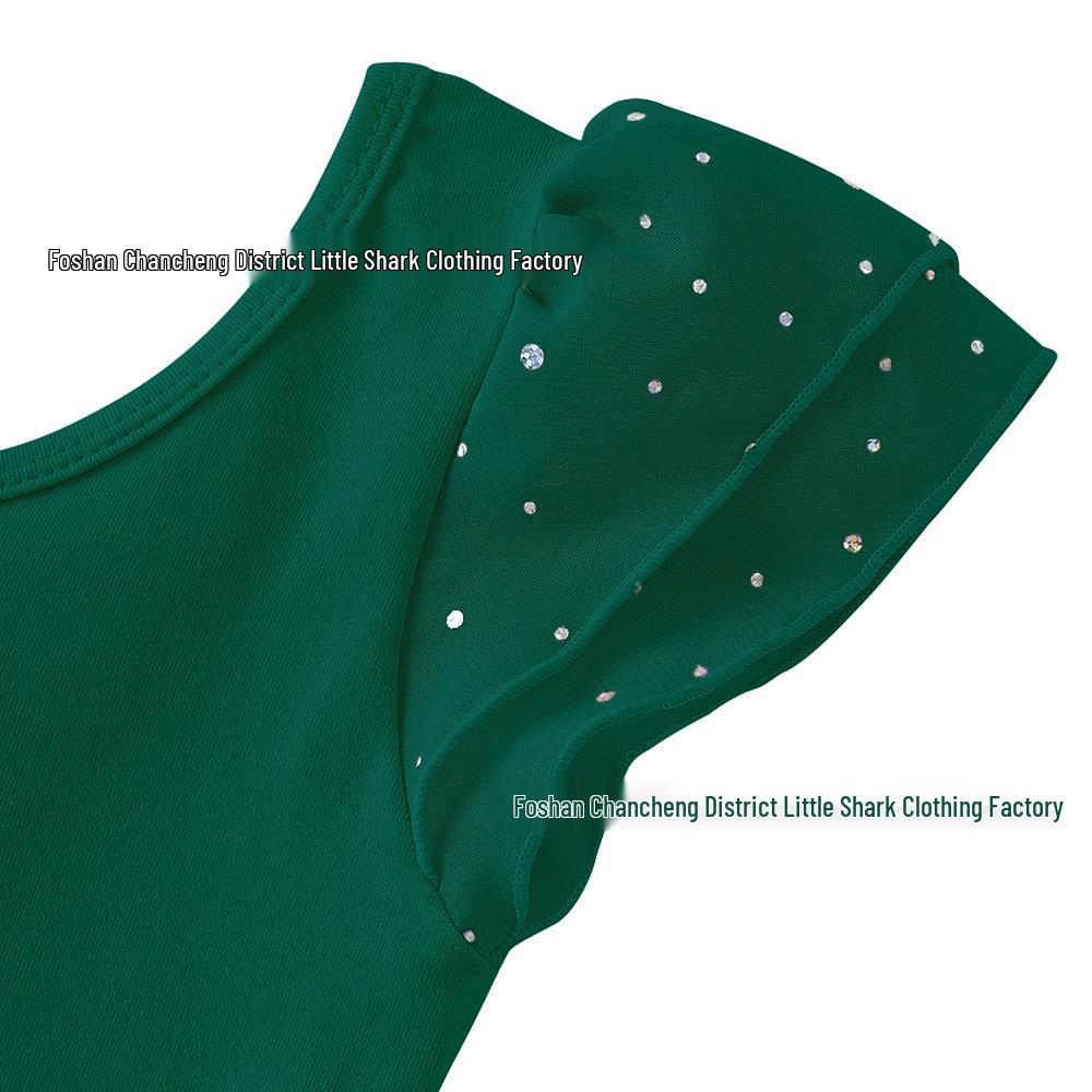 Dětské šifonové taneční šaty s flitry a křížovým zadním dílem pro balet a gymnastiku