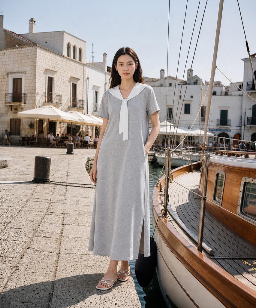 Metapeo Sailor Collar Dress Gray