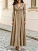 Damen Karomuster Reverskragen Einreiher Langarm A-Linie Maxikleid Elegant Schlankes Passformkleid