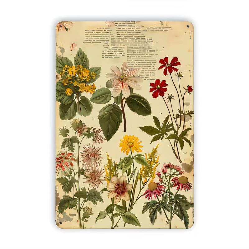 Tin Sign Vintage Botanical Flowers Wall Decor Retro Floral Garden Leaf Print Metal Plaque for Living Room Bedroom Kitchen Bar
