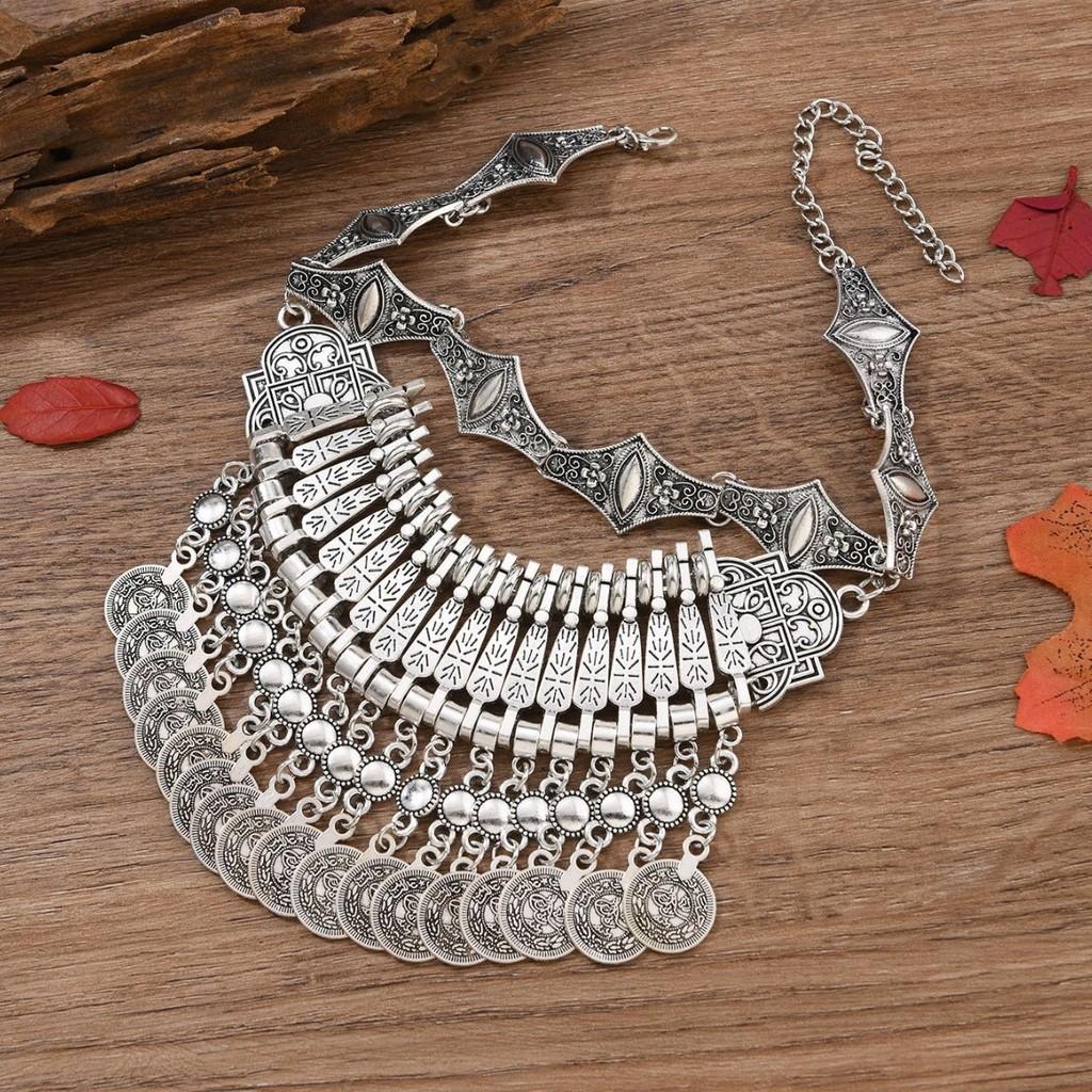Etnisk Vintage Bohemisk Lång Mynt Halsband Med Tofs Mynt Hänge Design För Kvinnor