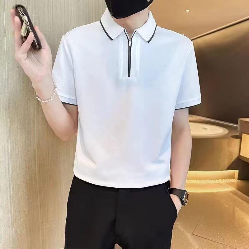 New American Simple Short-Sleeved Polo Shirt Men'S Hong Kong Style Loose High-End Light Ripe Style Retro Lapel Top