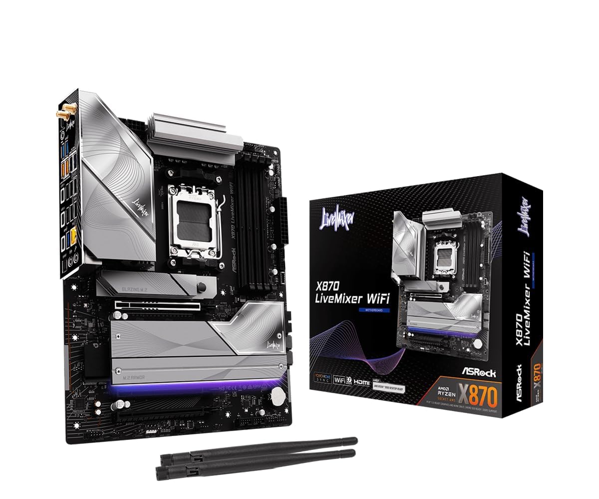 

Asrock X870 Livemixer WiFi Материнська плата ATX з чипсетом AMD Ryzen Series CPU X870 Японський роздріб Материнська плата, 9000/8000/7000 (Розетка AM5), [Офіційний