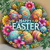 Metal Wall Art Decor, Easter Celebration 2D Round Tin Sign for Home