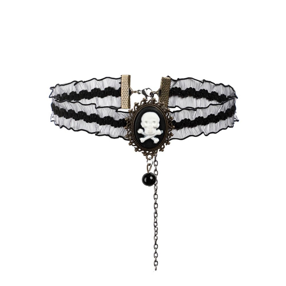 Headband Bloodstained Veil Gothic Halloween Skull Headband Horrible Skull Head Choker  Cosplay