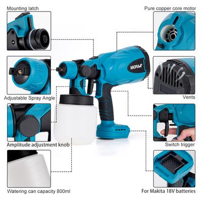 Cordless Electric Spray Gun 800ML Paint Spraying Tool Paint Sprayer Rechargeable Easy Spray Car Airbrush For Makita 18V Battery