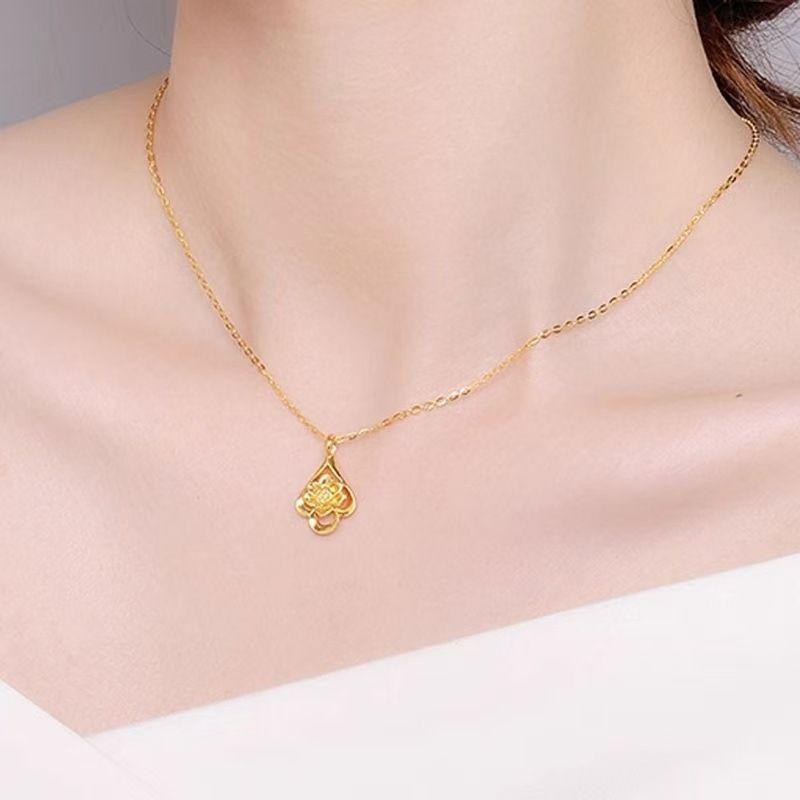 Gold Water Drop Lotus Pendant Necklace for Men and Women - Alloy Material, Safe Decoration