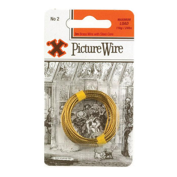 X Brass Picture Wire No 2 Solid Brass 3m Blister Pack