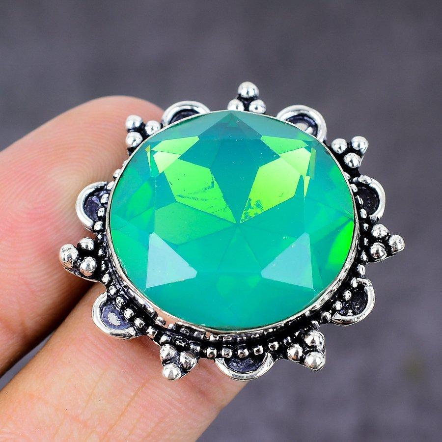 Green Kunzite Gemstone 925 Sterling Silver Gift Jewelry Ring Size 7