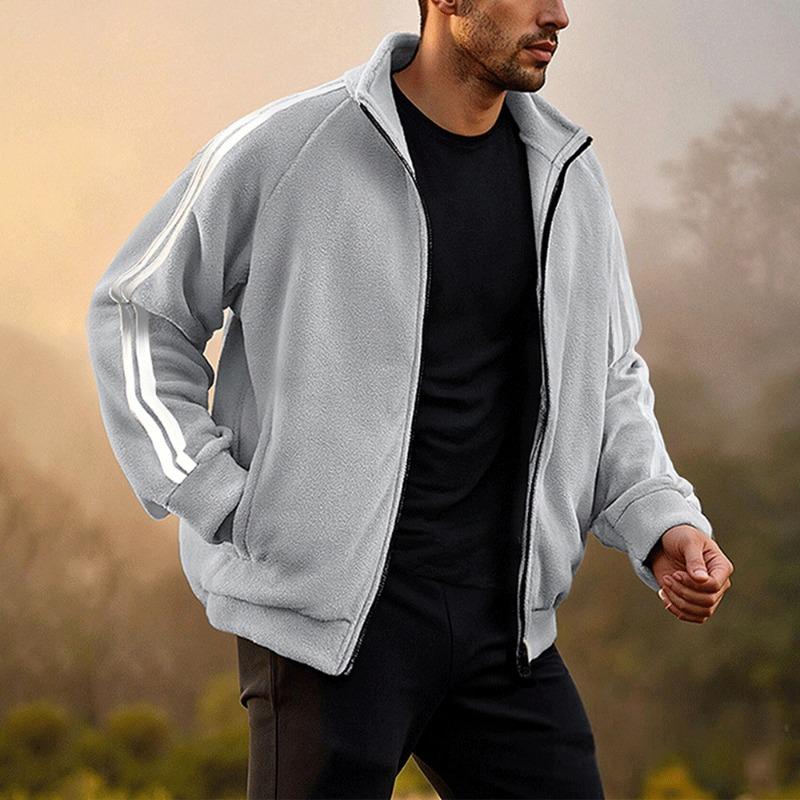 

New Men s Zipper Cardigan Long-sleeved Sweatshirt Trendy Versatile Polar Fleece Top Jacket XL сірий