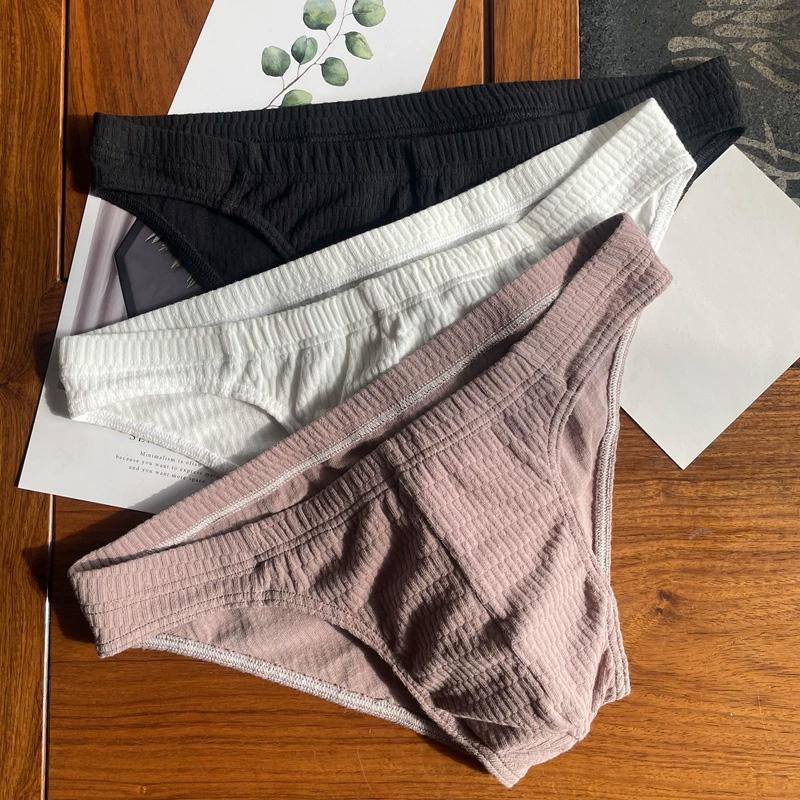 1PC Cotton Tanga Breathable Men's Panties Elastic Underwear Solid Color Low Waist Briefs Waistband Mens