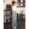 Cotton Blend Asymmetric Midi Skirt With Pleats For Elegant Ladies Spring Summer Wear