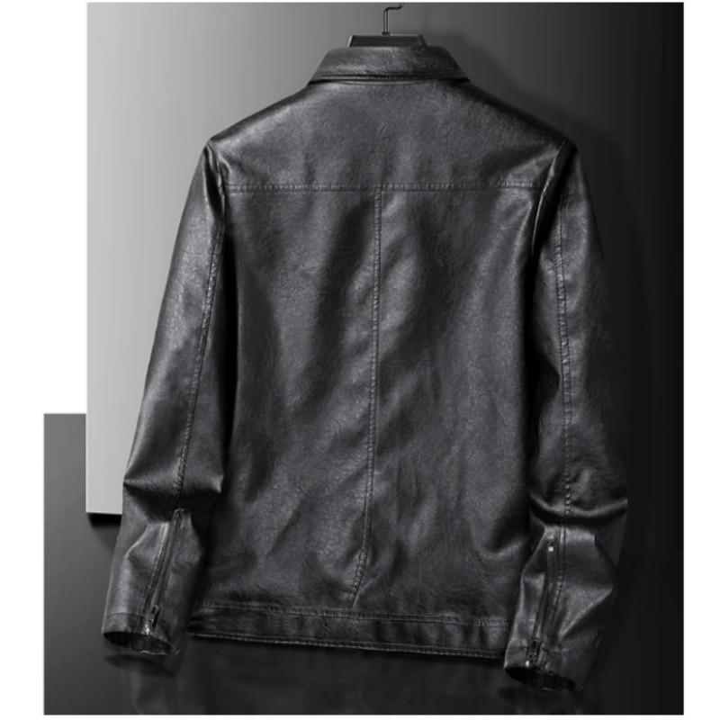 Men's Spring/Autumn Plus Size Comfortable and Stylish Jacket Youth Straight Hem Lapel PU Leather Jacket