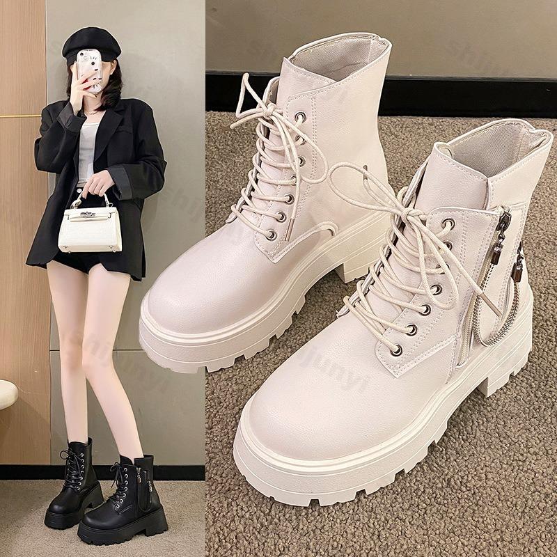 Fashion Women Ankle Boots Fashion 2025 Autumn Women Short Boots Women Platform Zipper Retro British Anti Slip Shoes Zipper Botas Mujer