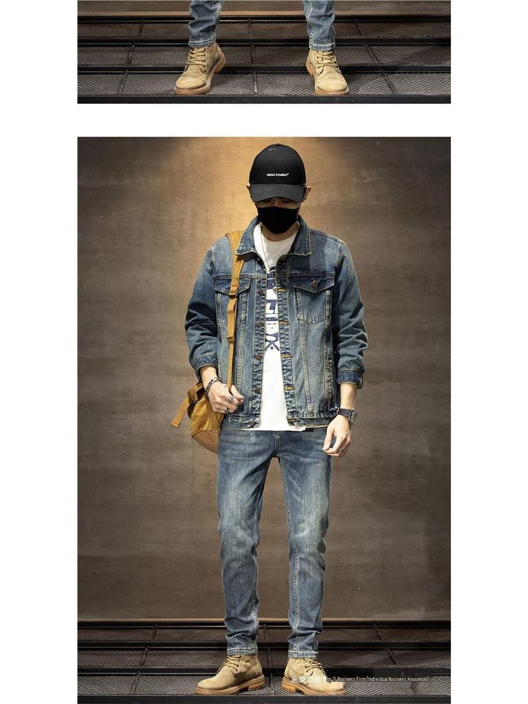 Men's Slim Fit Denim Suit - New Korean Style Jacket & Pants Set for Spring/Autumn