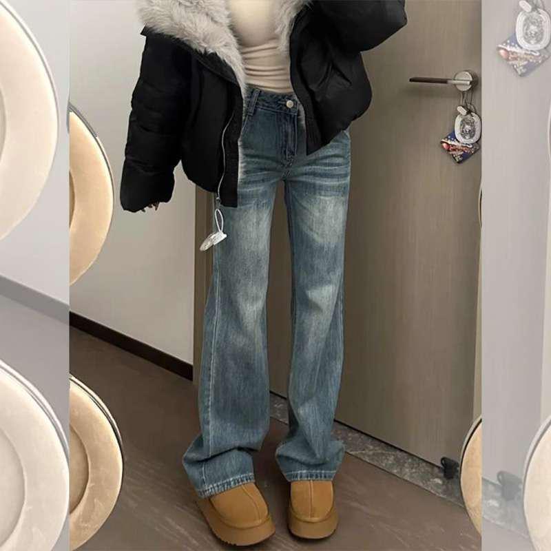 2025 Retro Plus Size Wide-Leg Micro-Flare Jeans for Women - Autumn/Winter