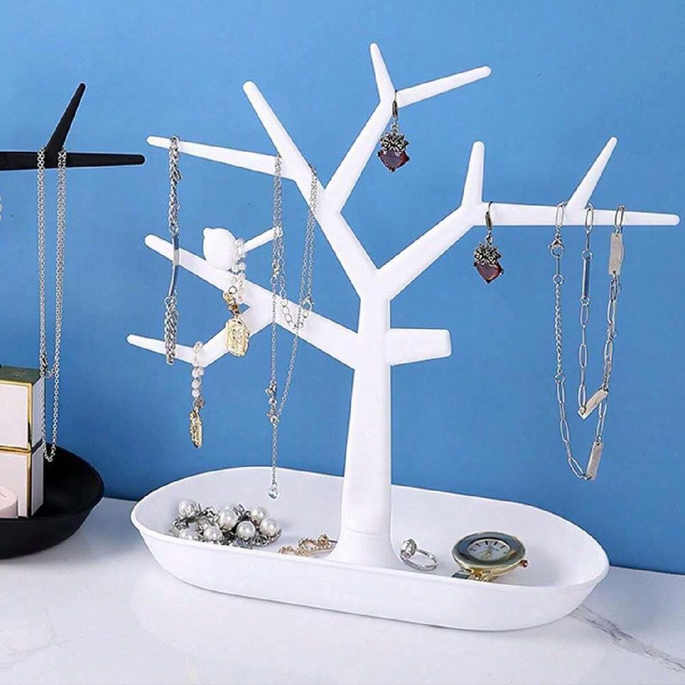 Desktop Jewelry Tree Organizer Multi-Functional Earring Necklace Display Stand Minimalist Branch Jewelry Rack With Storage Tray