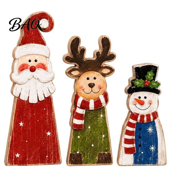 Festive Elk Snowman Figurines Wooden Christmas Tiered Tray Decor, Santa Reindeer Blessing Word Sets for Holiday Tabletop Decorations And Rustic