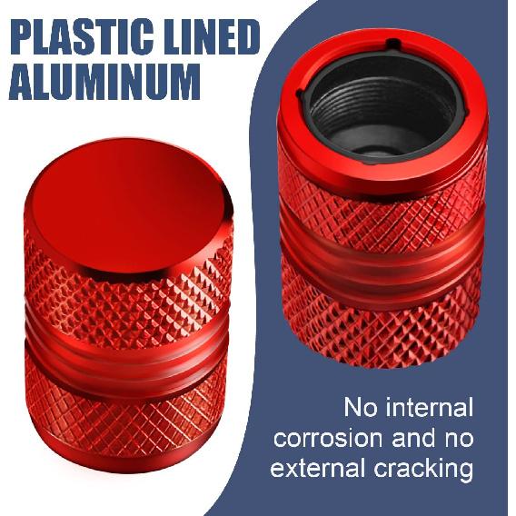 Tire Valve Stem Caps - 4 Pack Anti-Corrosion Premium Anodized Alloy Tyre Air Valve Caps Universal for Car SUV Bike Red