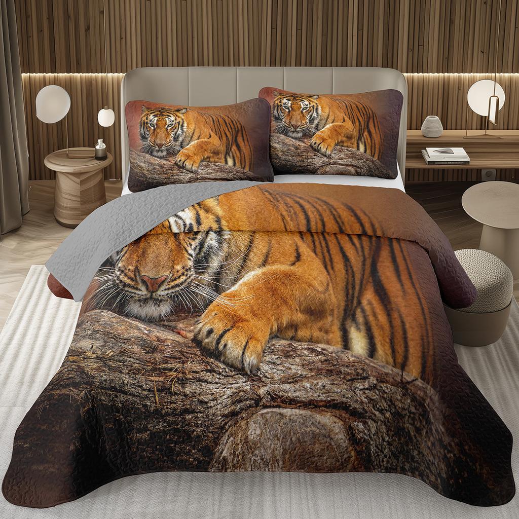 Tiger Quilt Set Twin King Size Wild Animal Tiger Bedspread for Adult Women Wildlife Print Bedding Western Farmhouse Coverlet Set