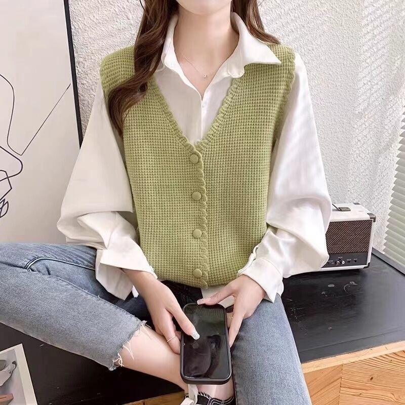 

Женский жилет Вязаный жилет Женский осенне-зимний пуловер Свитер без рукавов Повседневный пуловер Жилет 3XL светло-зеленый