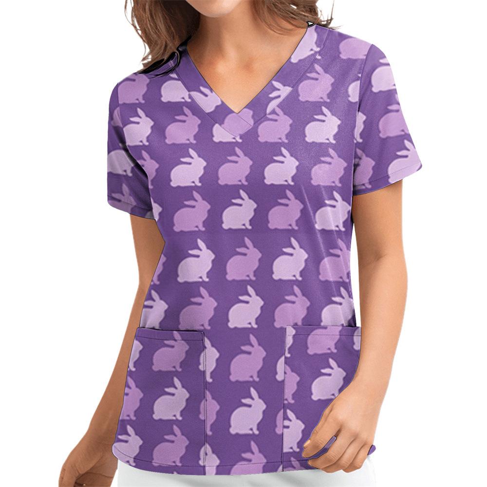 Women's T-shirt V-neck Nurse Uniform Casual and Comfortable Short Sleeved Women's Dreamy Printed T-shirt