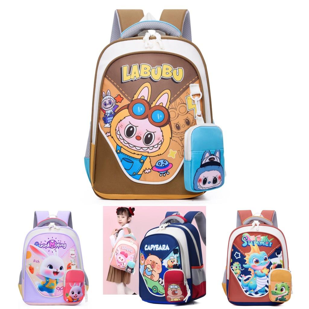 Adorable Cartoon Labubu Capybara Children's Backpack For Preschool And Elementary Use