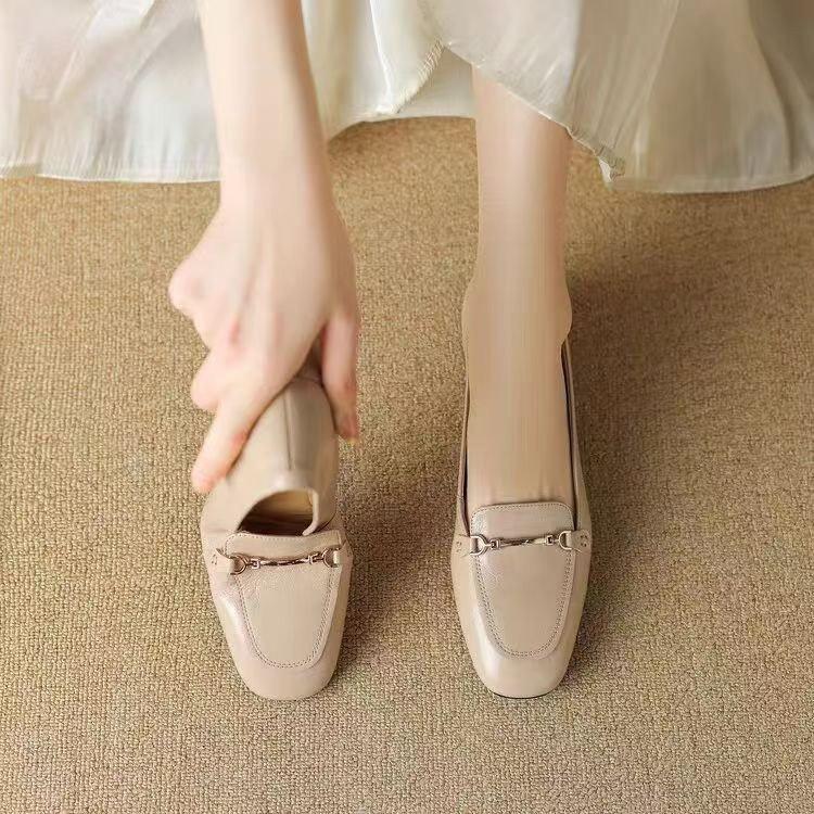British style thick heel small leather shoes autumn new soft leather shallow mouth single shoes